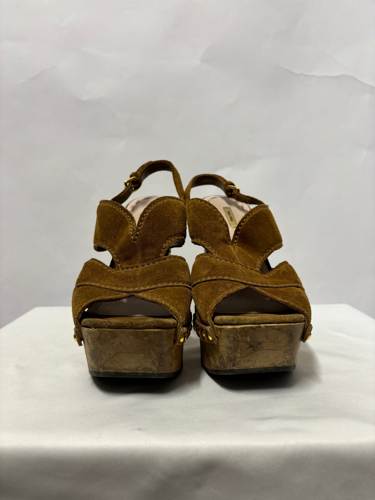 Miu Miu Tan Suede Platform Heels 36.5