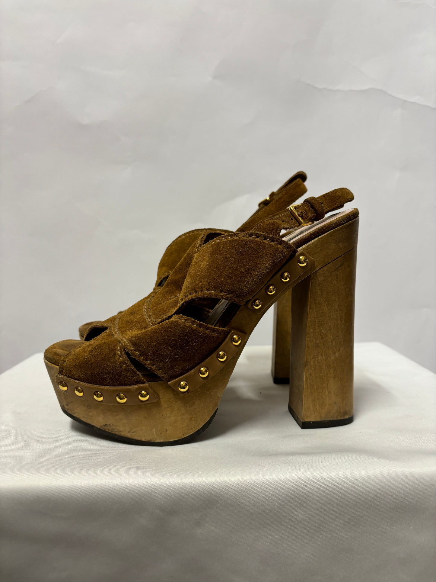 Miu Miu Tan Suede Platform Heels 36.5