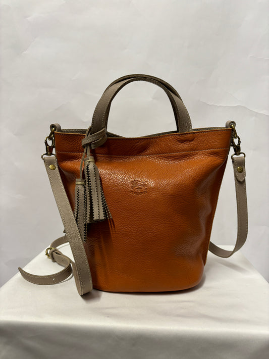 Il Bisonte Orange and Grey Leather Bucket Bag