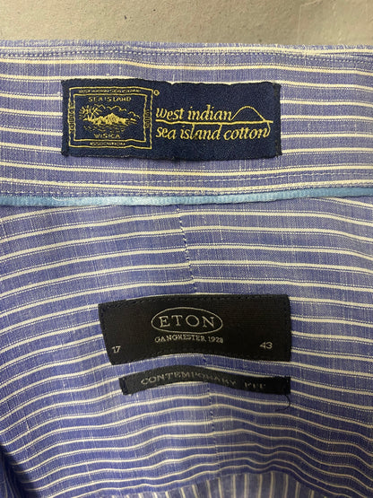 Eton of Sweden Blue Stripe West Indian Sea Island Cotton Shirt 17/43