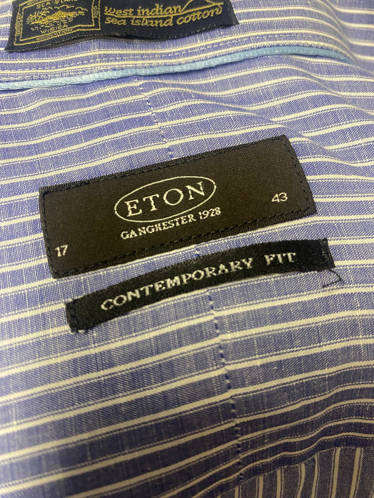 Eton of Sweden Blue Stripe West Indian Sea Island Cotton Shirt 17/43