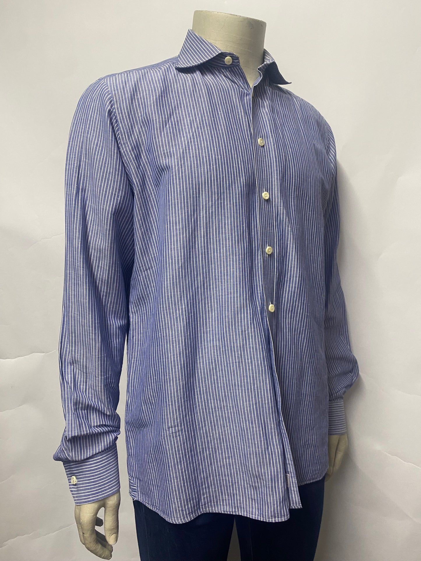 Eton of Sweden Blue Stripe West Indian Sea Island Cotton Shirt 17/43