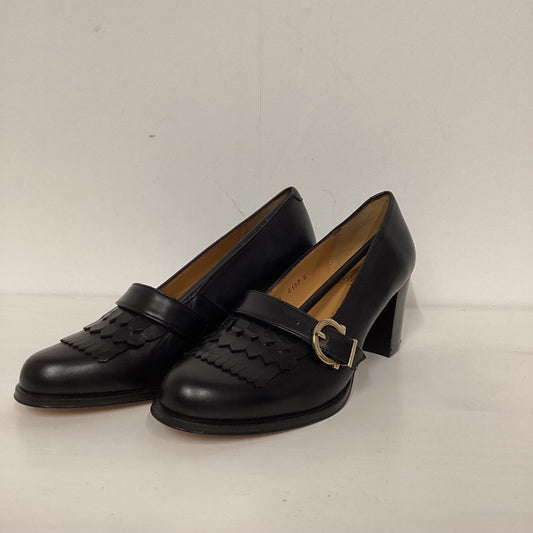 House of Bruar Black Leather Heeled Court Buckle Shoes Size 5