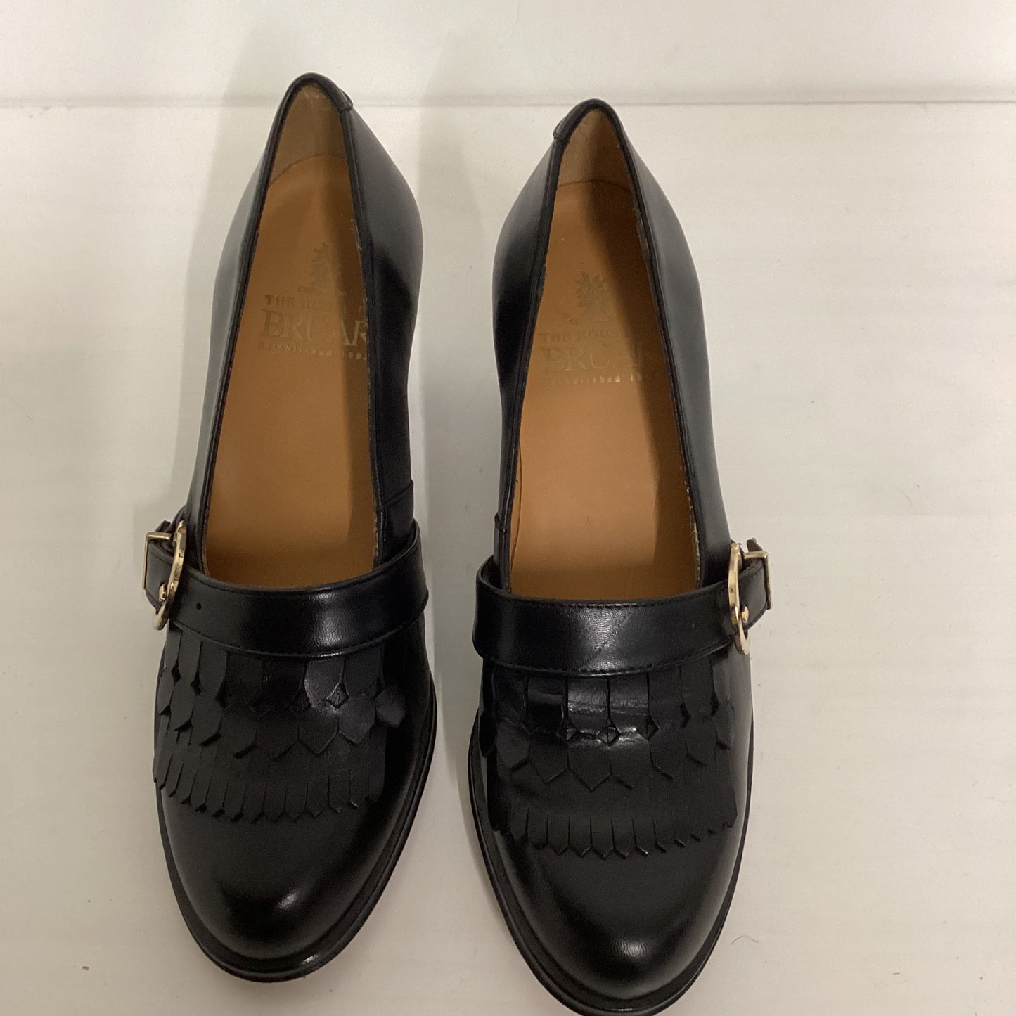 House of Bruar Black Leather Heeled Court Buckle Shoes Size 5