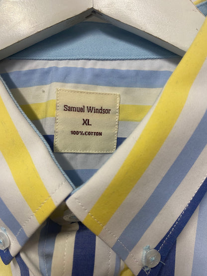 Samuel Windsor White, Yellow and Blue Short Sleeved Cotton Shirt XL BNWT