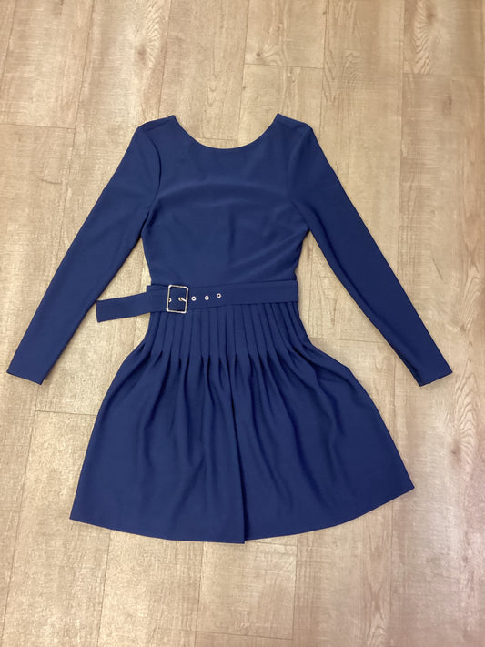 BNWT Karen Millen Blue Long Sleeve Pleated Jersey Mini Dress Size 8