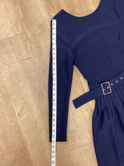 BNWT Karen Millen Blue Long Sleeve Pleated Jersey Mini Dress Size 8