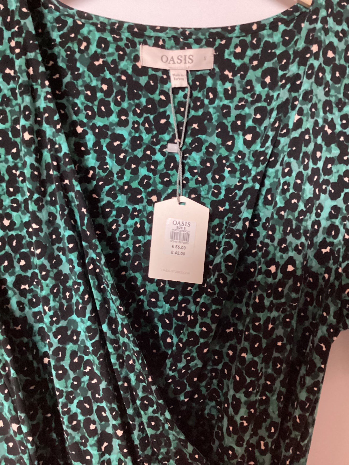 BNWT Oasis Green Leopard Print Dress Size S