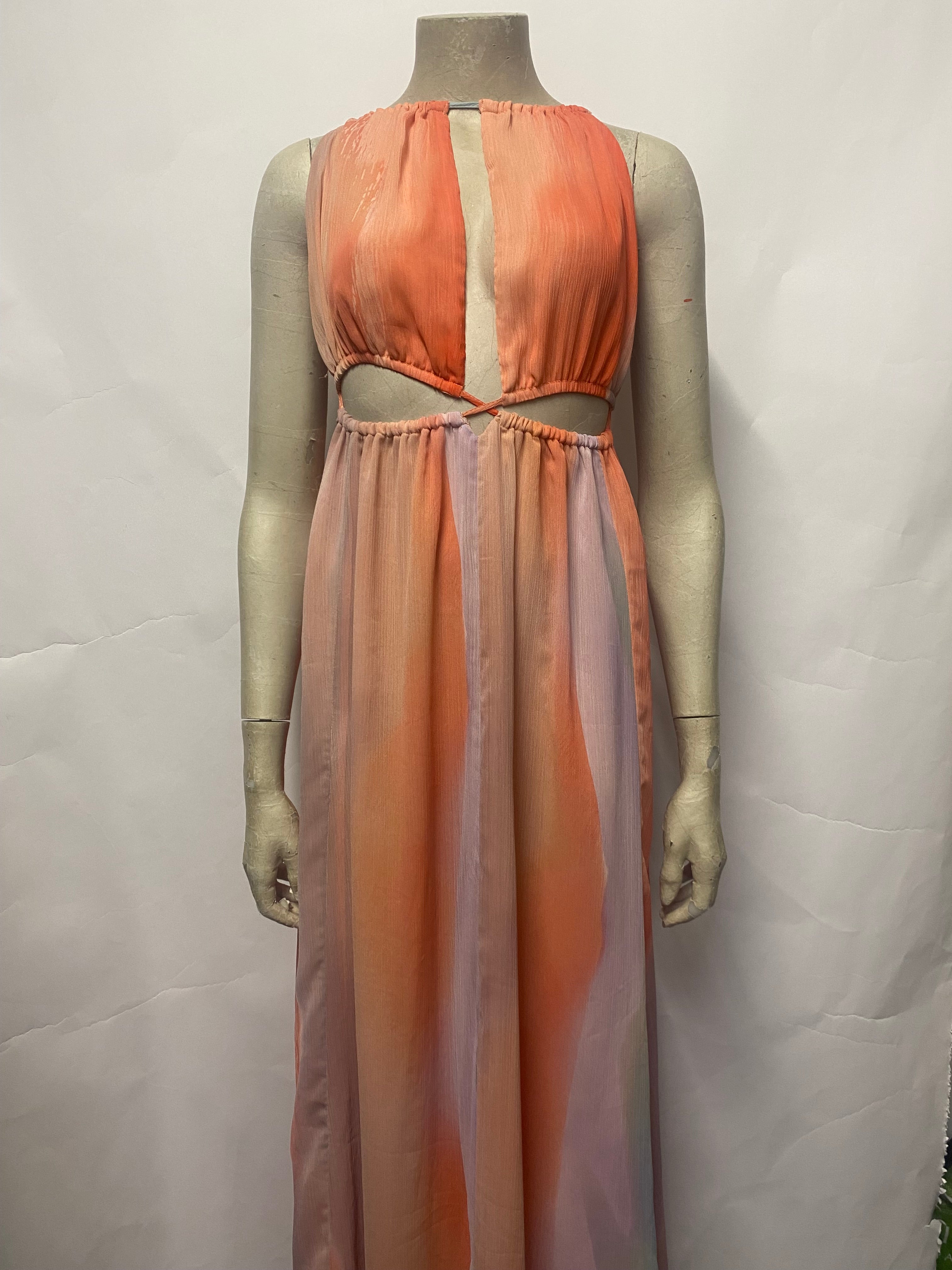 River Island Orange and Lilac Pool Side Cut Out Maxi Dress 10 BNWT Shop for Shelter