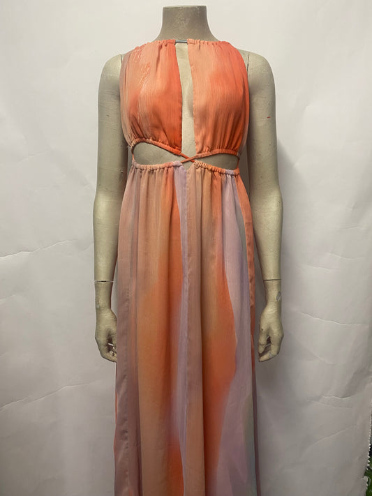 River Island Orange and Lilac Pool Side Cut Out Maxi Dress 10 BNWT