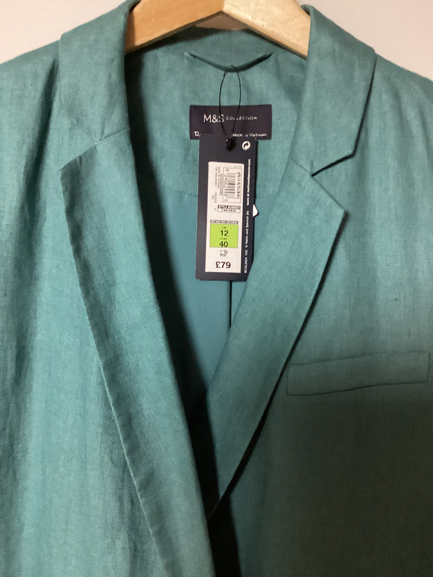 BWNT M&S 100% Linen Peacock Jacket Size 12