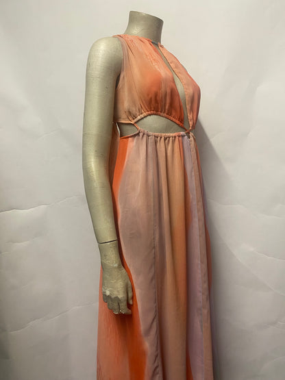 River Island Orange and Lilac Pool Side Cut Out Maxi Dress 10 BNWT