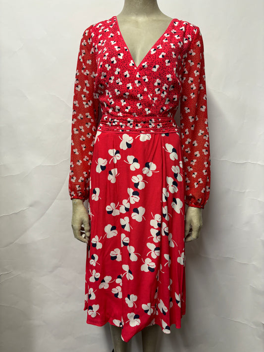 Boden Pink Floral Wrap Style Long Sleeve Mid Length Dress 8L BNWT