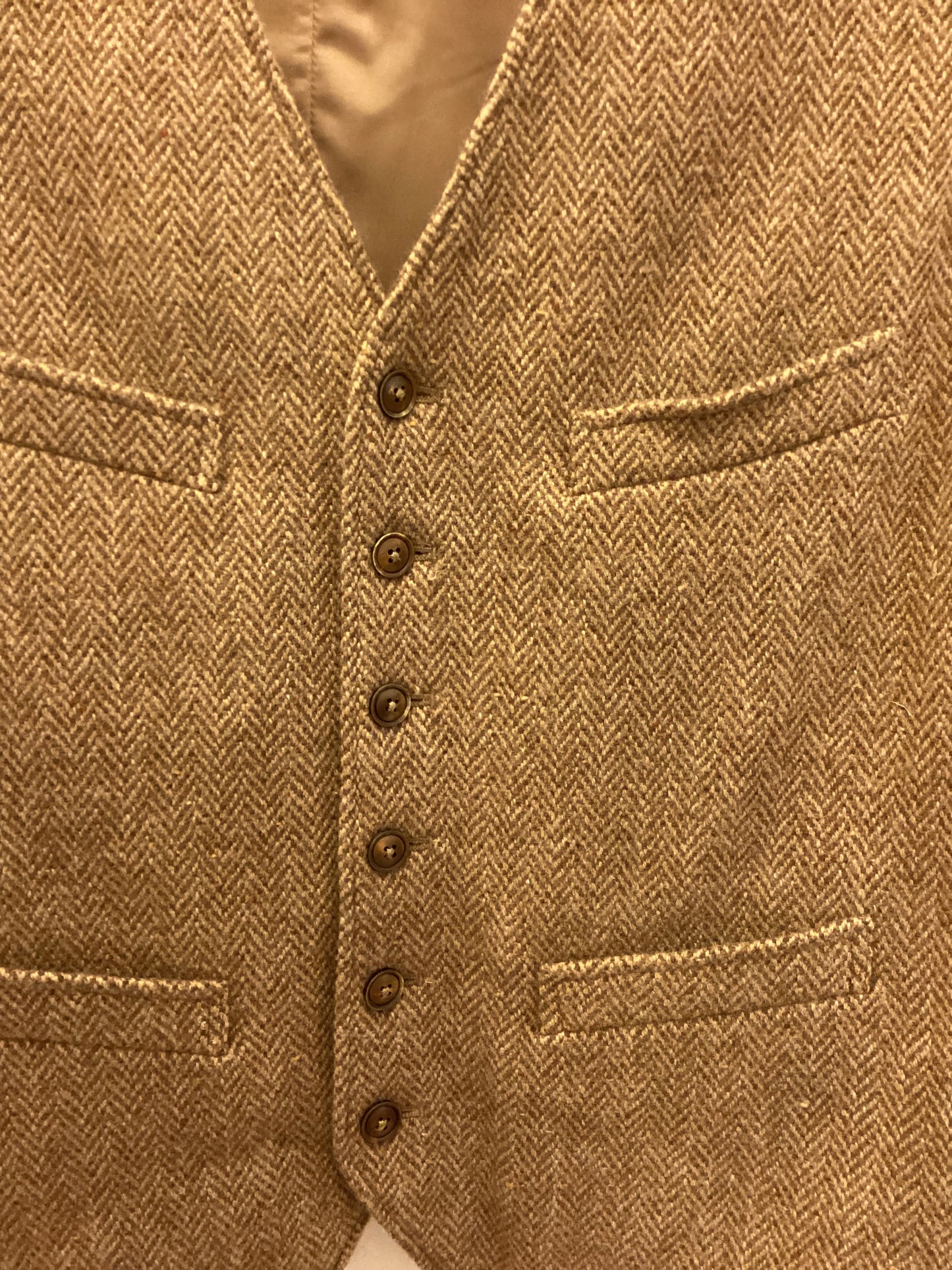 Ralph Lauren Herringbone-Pattern Wool Waistcoat Size L