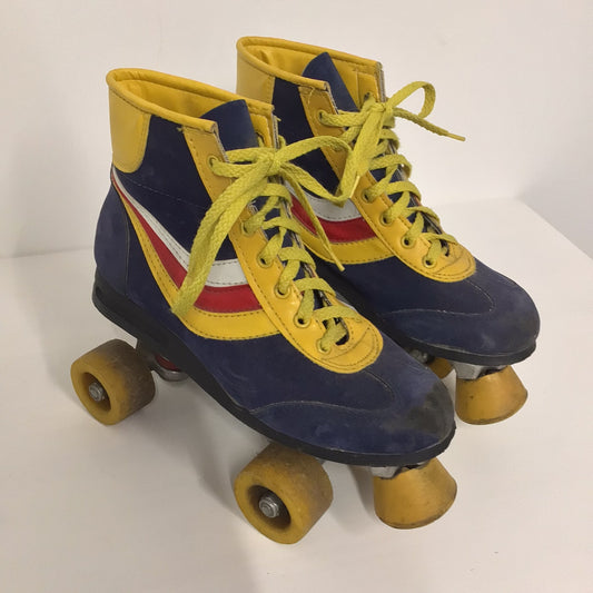 Vintage Blue & Yellow Retro Rollerskates (approx. size details in listing)