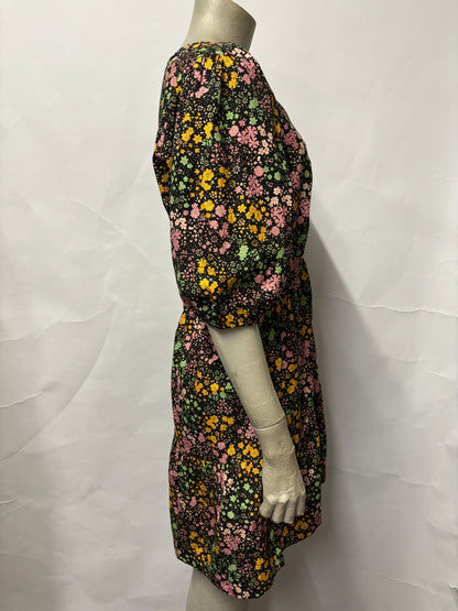 Oliver Bonas Black and Multi Floral Tiered Mini Dress 10