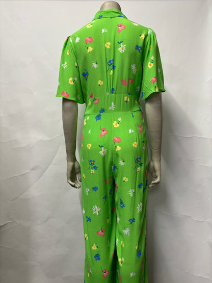 Nobody's Child Green Short Sleeved Floral Jumpsuit 8 NWOT