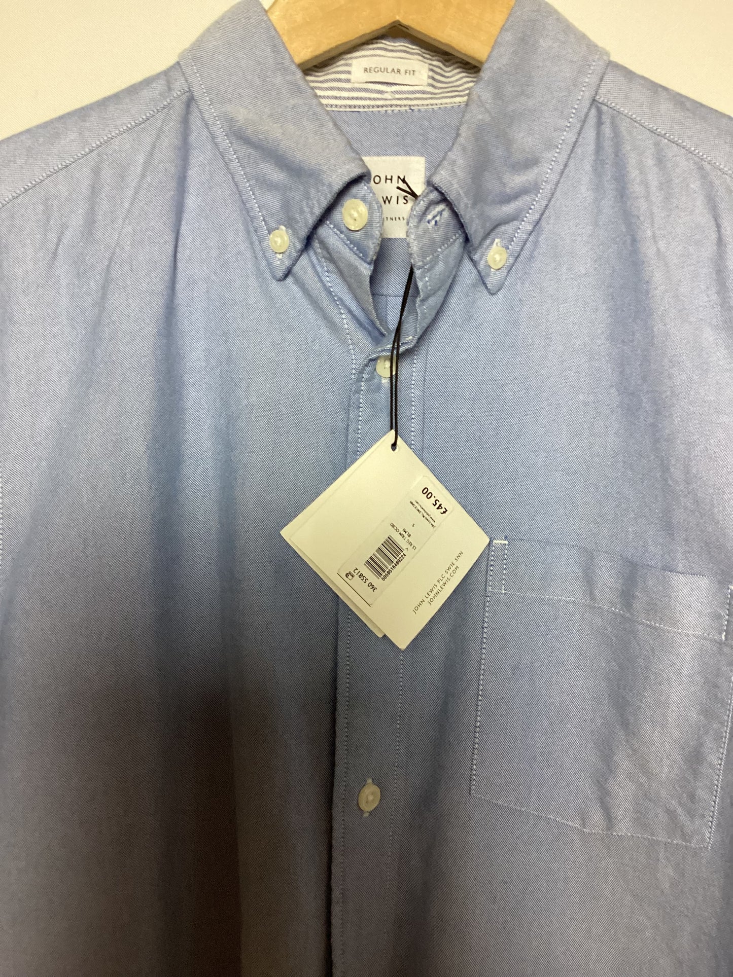 BNWT John Lewis 100% Cotton Regular Fit Blue Shirt Size S