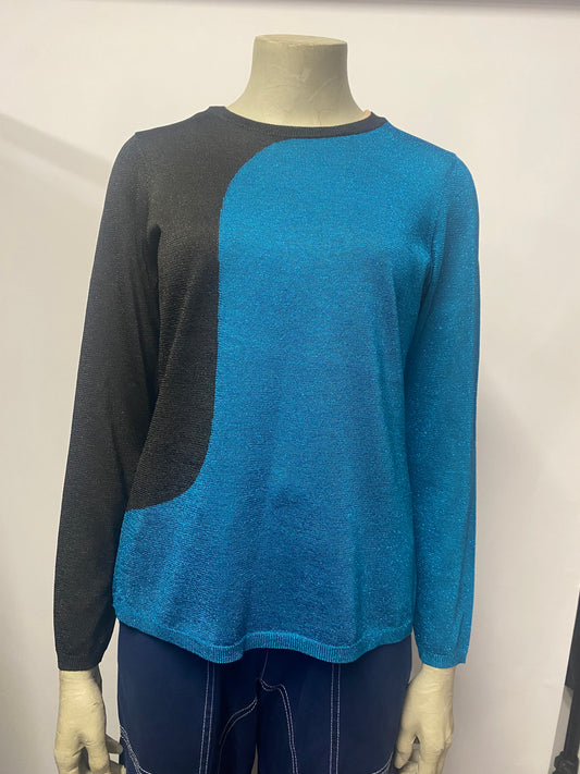 Paul Costelloe Living Blue and Black Knitted Long Sleeve Top Small