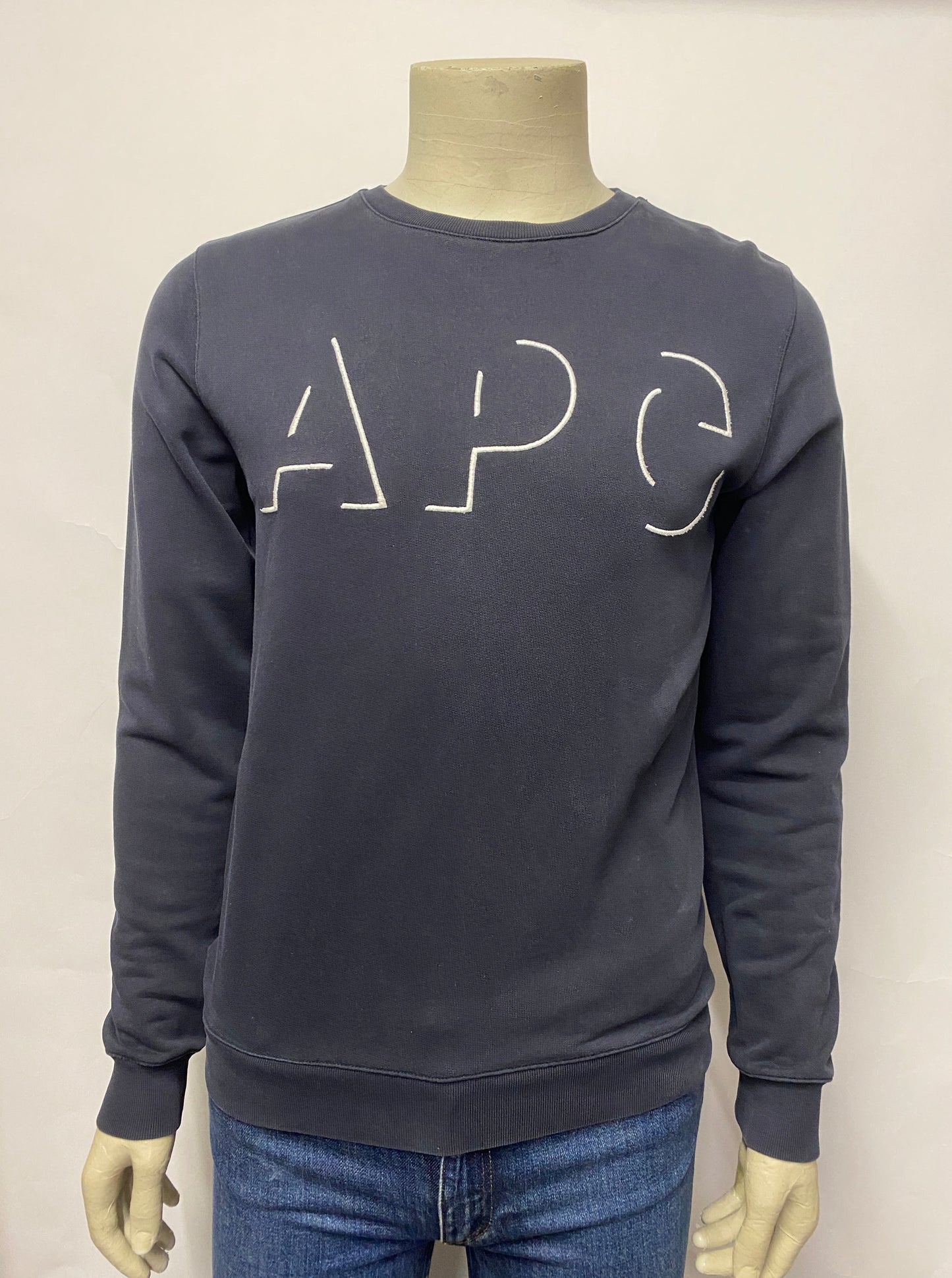 A.P.C Navy Embroidered Logo Sweatshirt Small