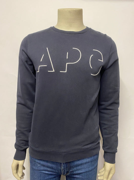 A.P.C Navy Embroidered Logo Sweatshirt Small