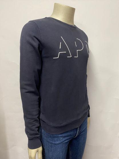 A.P.C Navy Embroidered Logo Sweatshirt Small