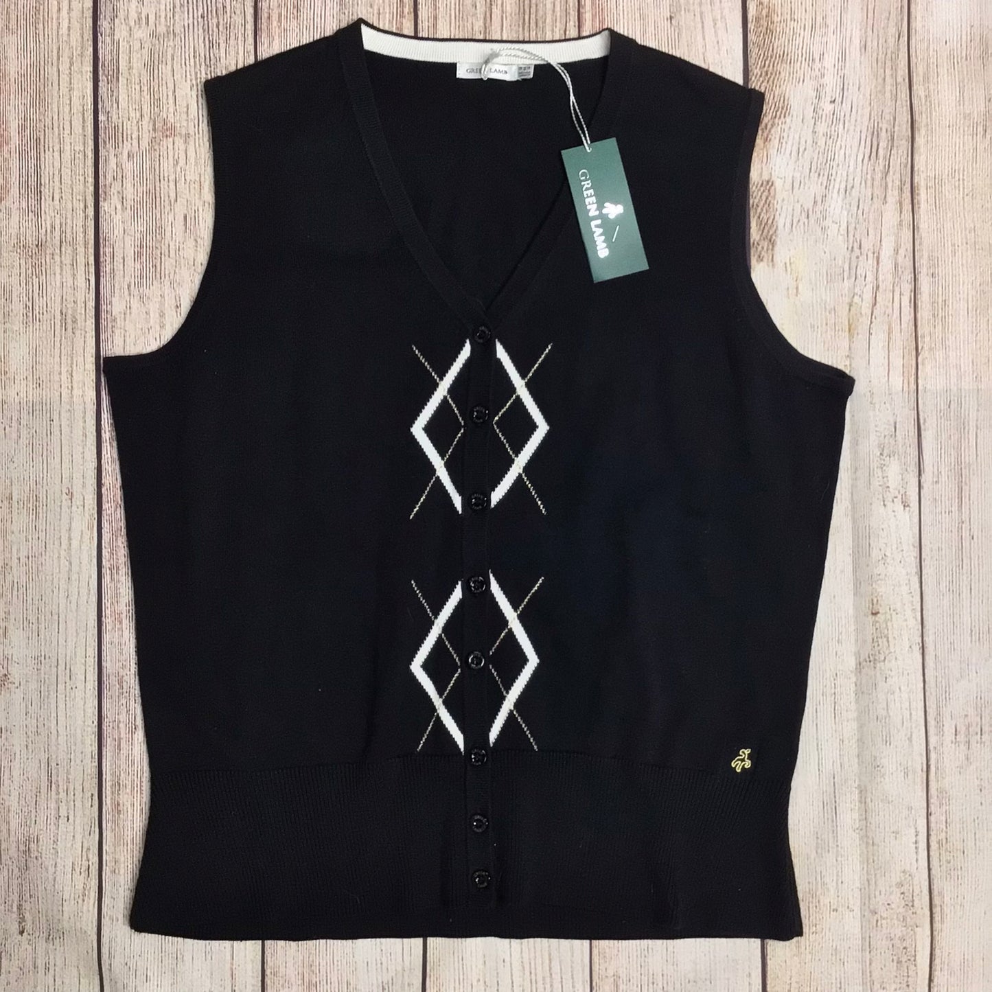 BNWT Green Lamb Black Button Up Waistcoat Tank Top Knit Size 18