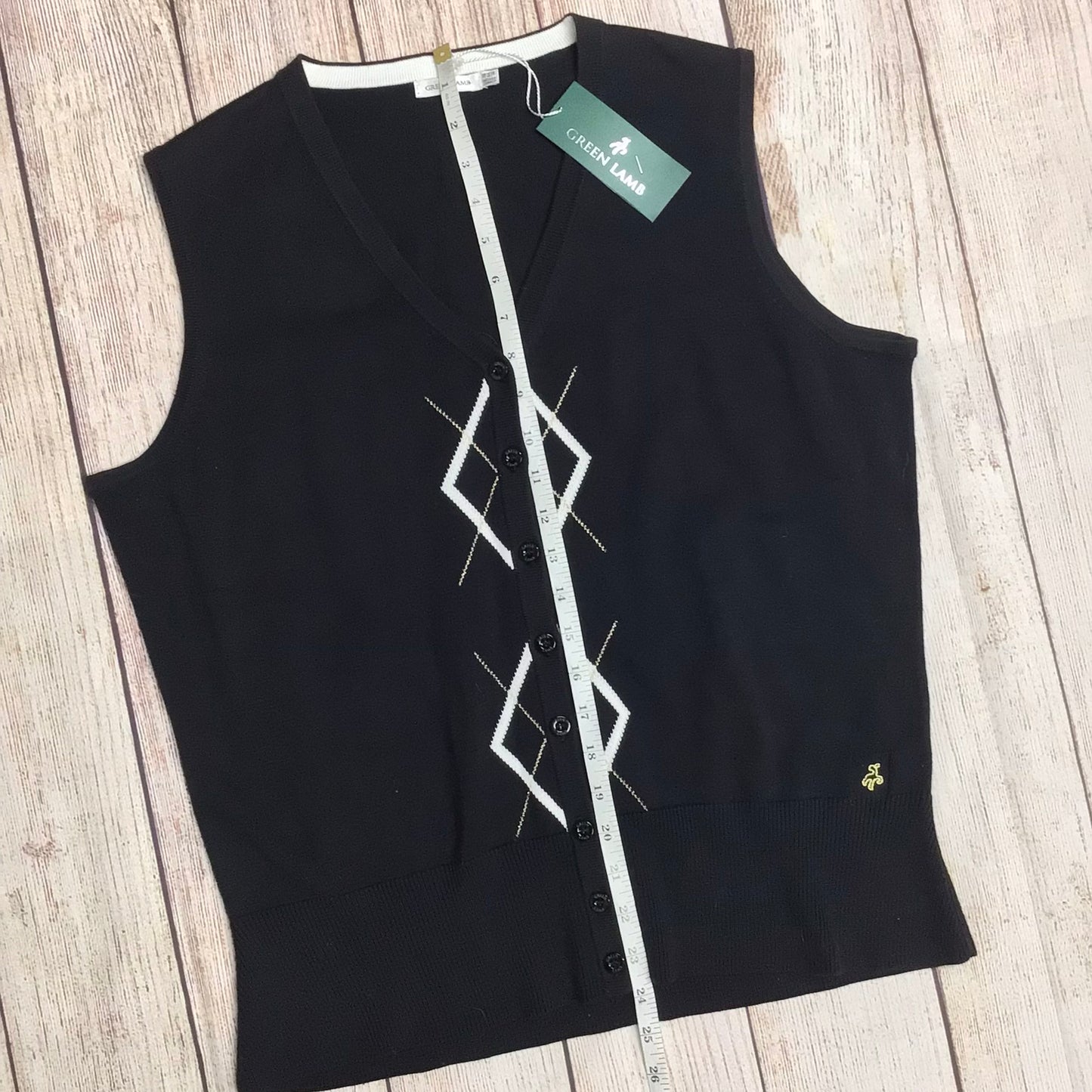 BNWT Green Lamb Black Button Up Waistcoat Tank Top Knit Size 18