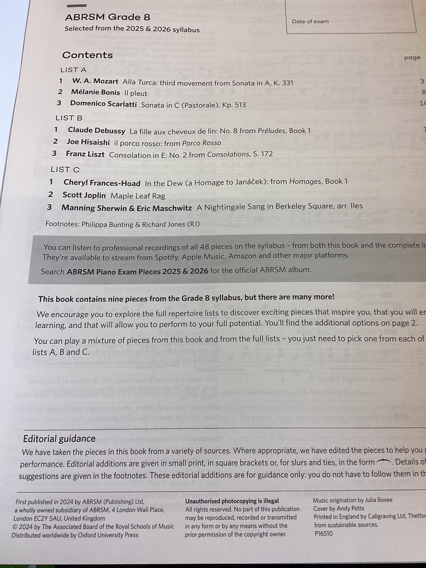 Piano Exam Pieces ABRSM Grade 8 Selected from 2025 2026 Syllabus