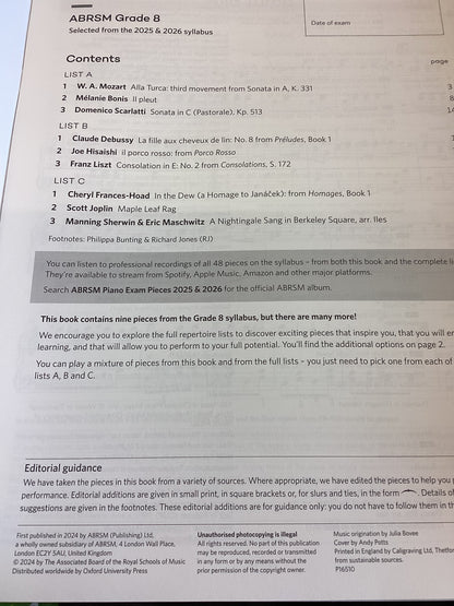 Piano Exam Pieces ABRSM Grade 8 Selected from 2025 2026 Syllabus