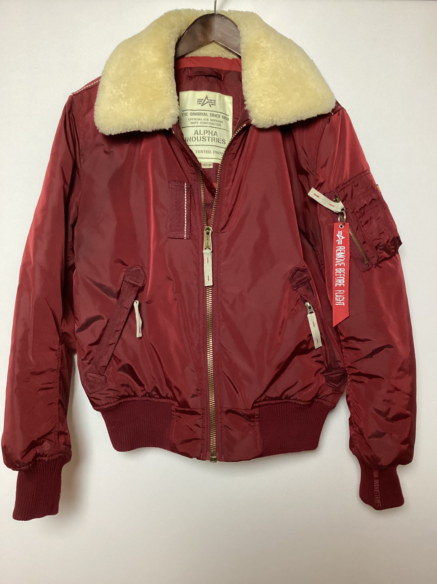 Alpha Industries Shearling Collar Red Jacket Size M