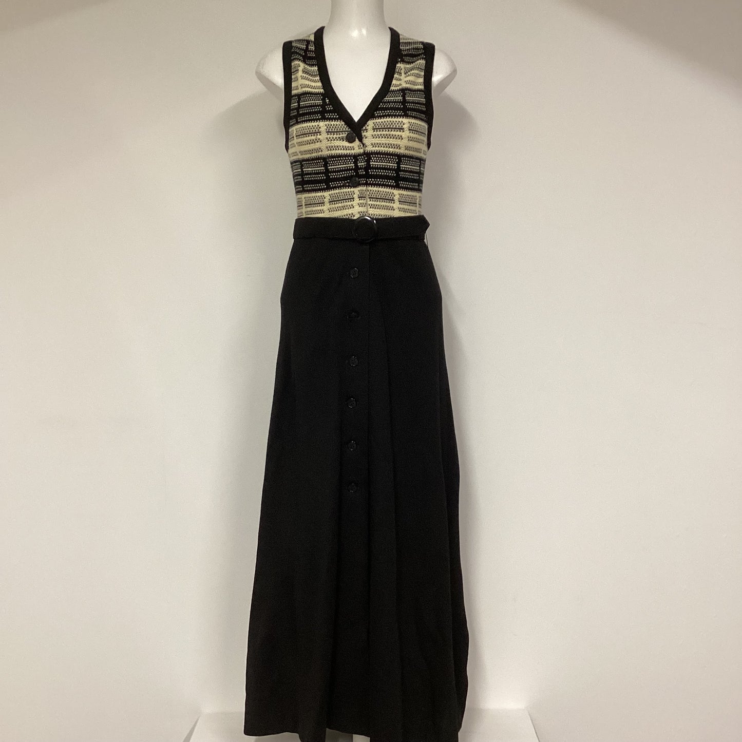 Reldan Black Cream Vintage Button Down Maxi Dress Size 12