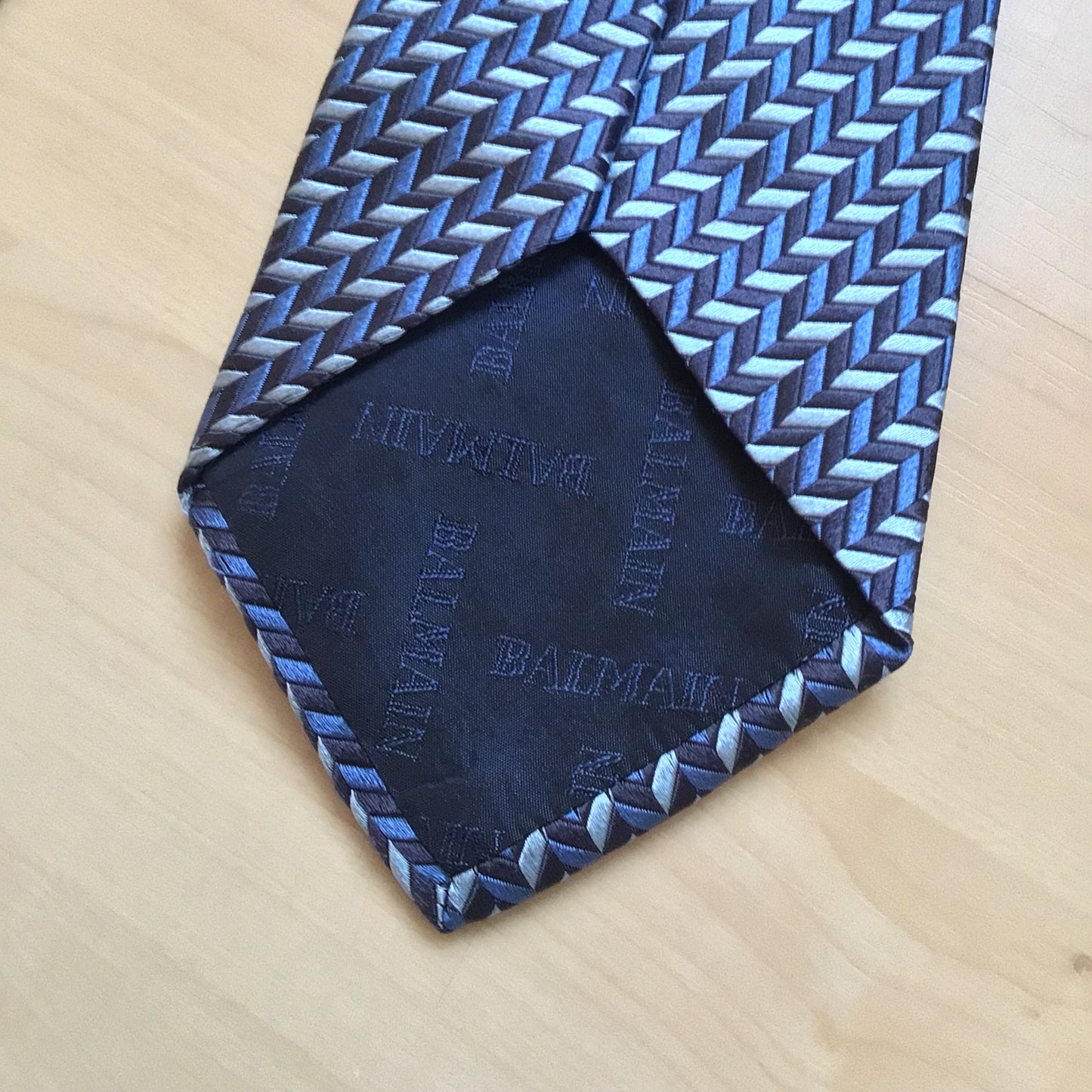 Balmain Paris Blue Patterned Tie 100% Silk Made in Italy