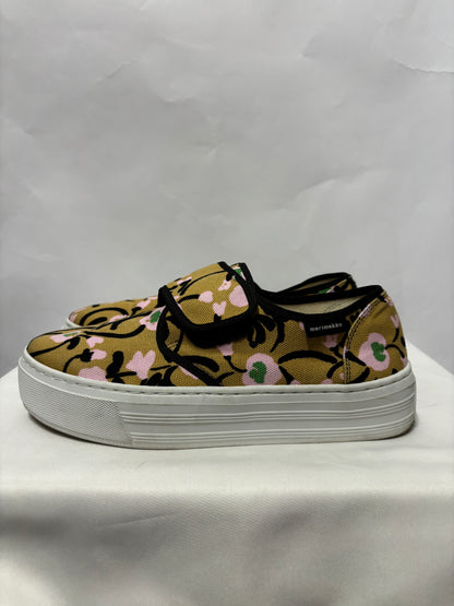 Marimekko Beige and Black Floral Platform Trainers 7