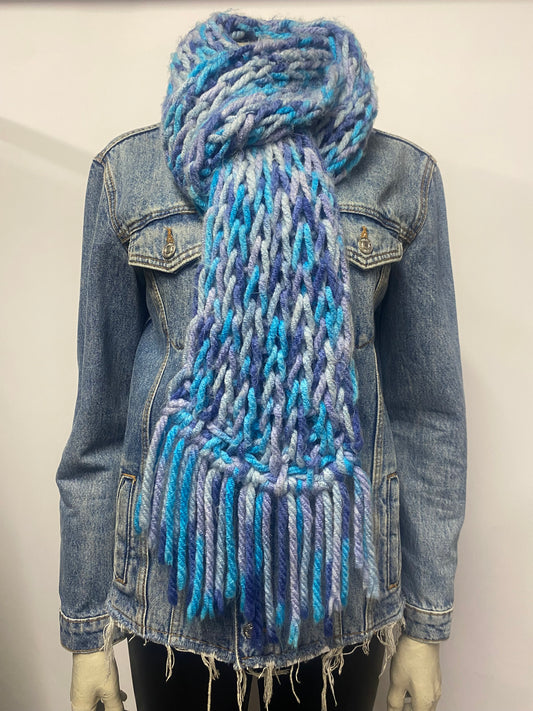 Handknitted Blue Cosy Scarf With Tassels