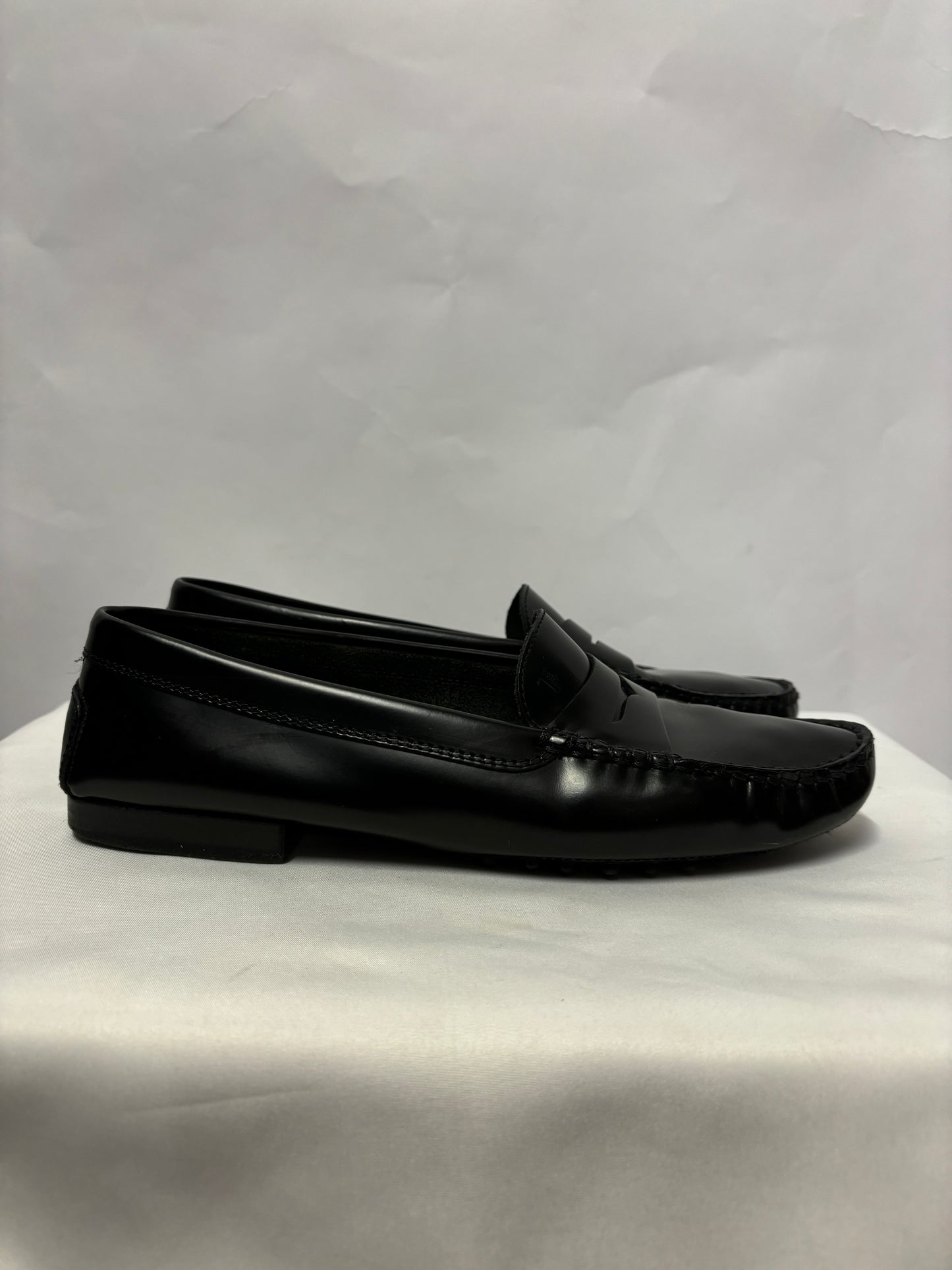 Tod's Black Leather Slip On Driving Shoes in Box 6/39