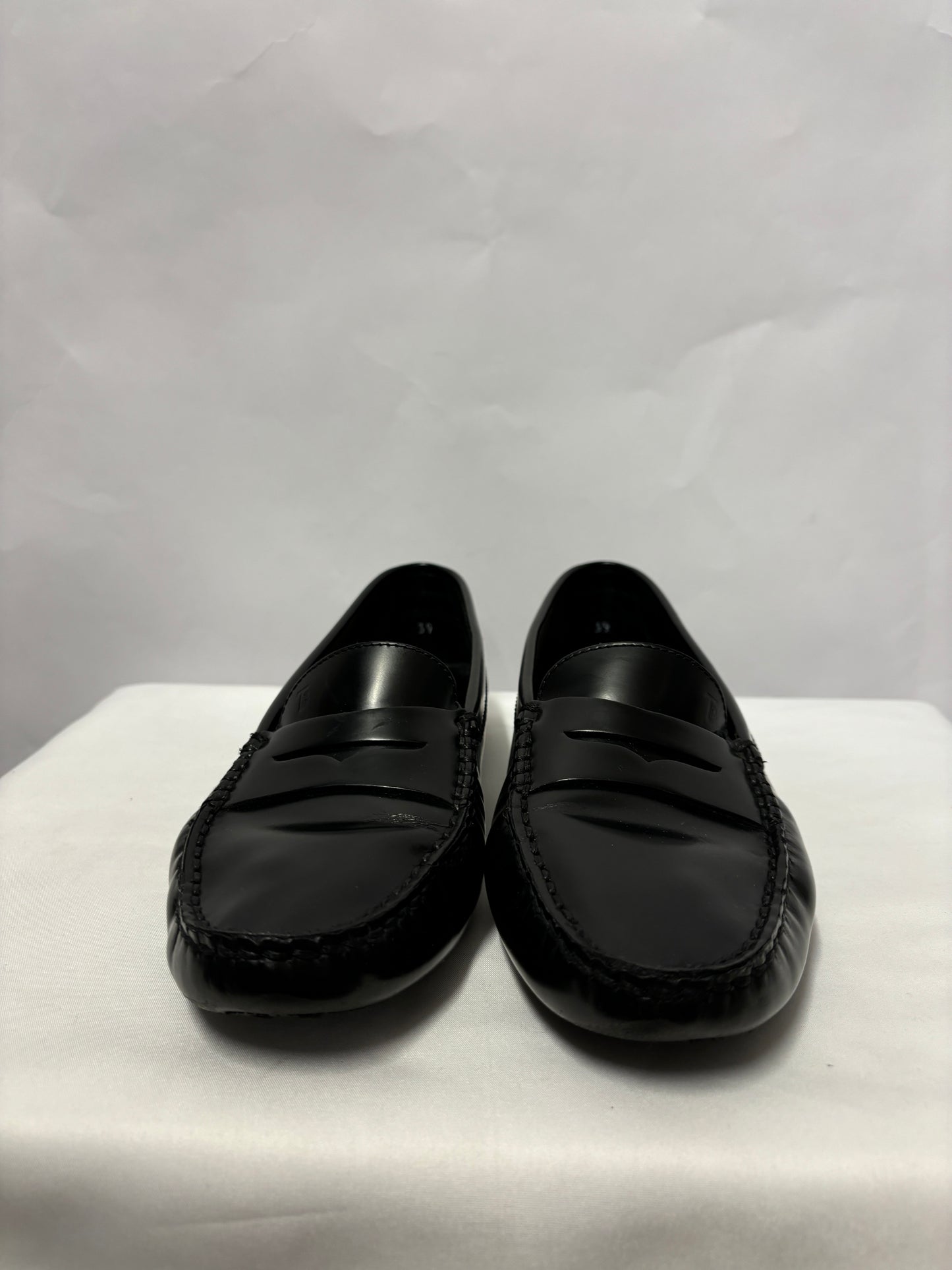 Tod's Black Leather Slip On Driving Shoes in Box 6/39