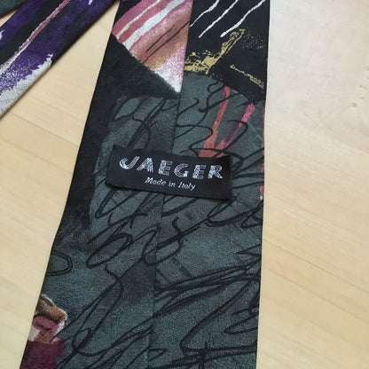 Jaeger Multicoloured Abstract Print Tie 100% Silk Made in Italy