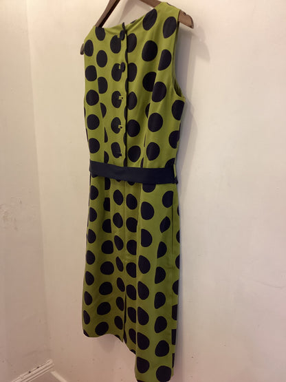 Hobbs London Green & Blue Polka Dot Silk Blend Pencil Dress