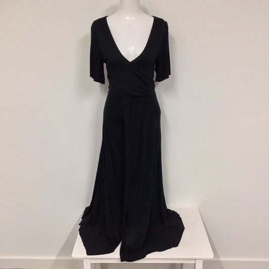 AllSaints Soft Jersey Long Black V Neck Dress w/Keyhole Back Size XS
