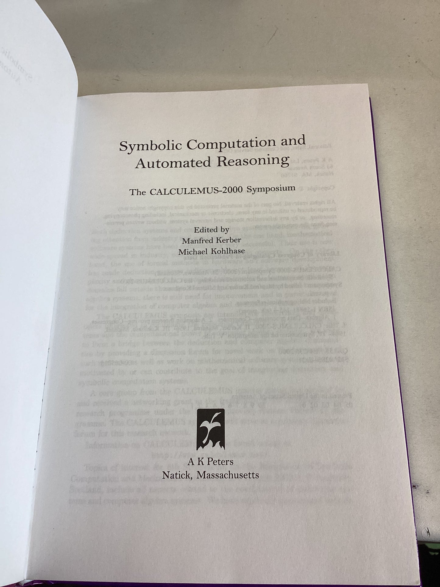 Symbolic Computation and Automated Reasoning Edited By Manfred Kerber Michael Kohlhase