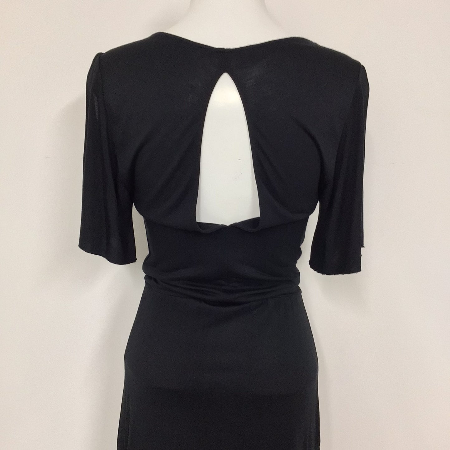AllSaints Soft Jersey Long Black V Neck Dress w/Keyhole Back Size XS