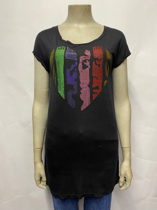 Galliano Black Rainbow Heart T-shirt XS