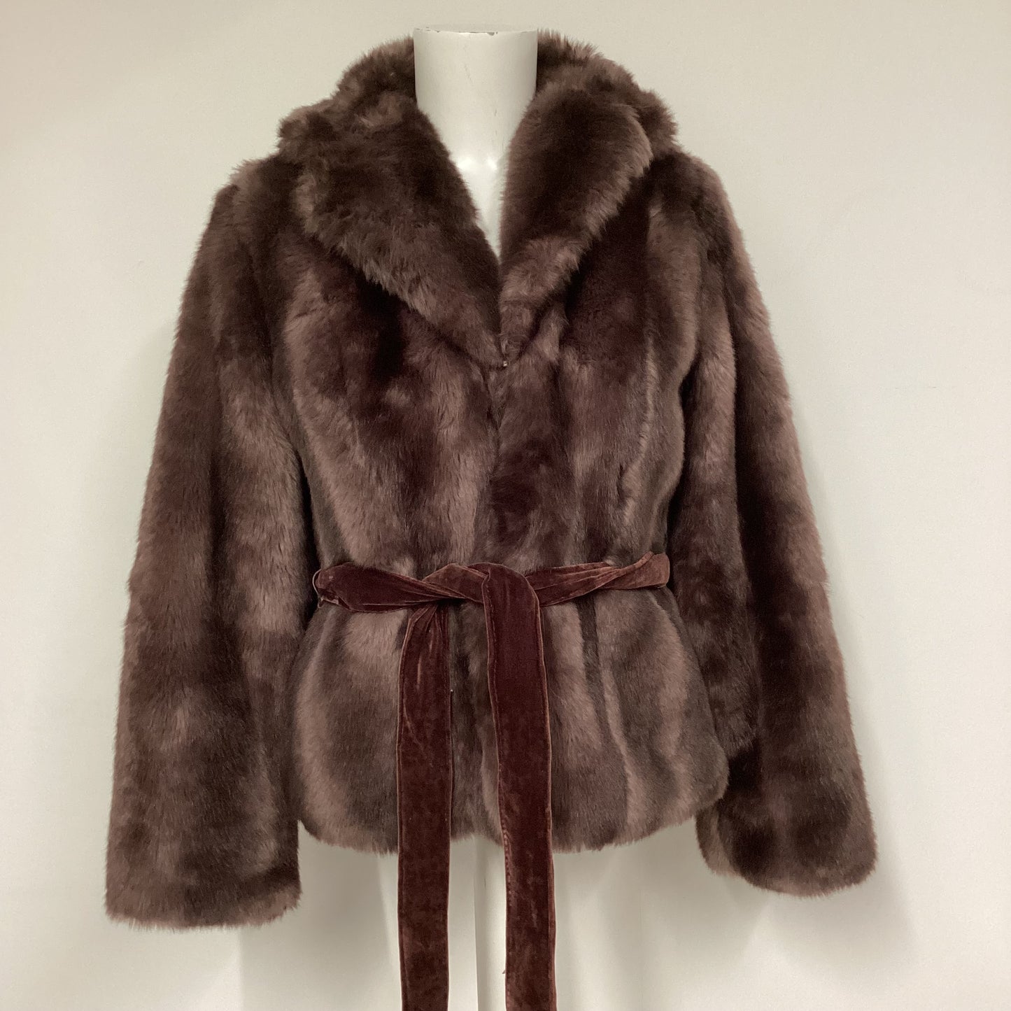 Monsoon Maroon Faux Fur Tie Waist Short Jacket Size 12