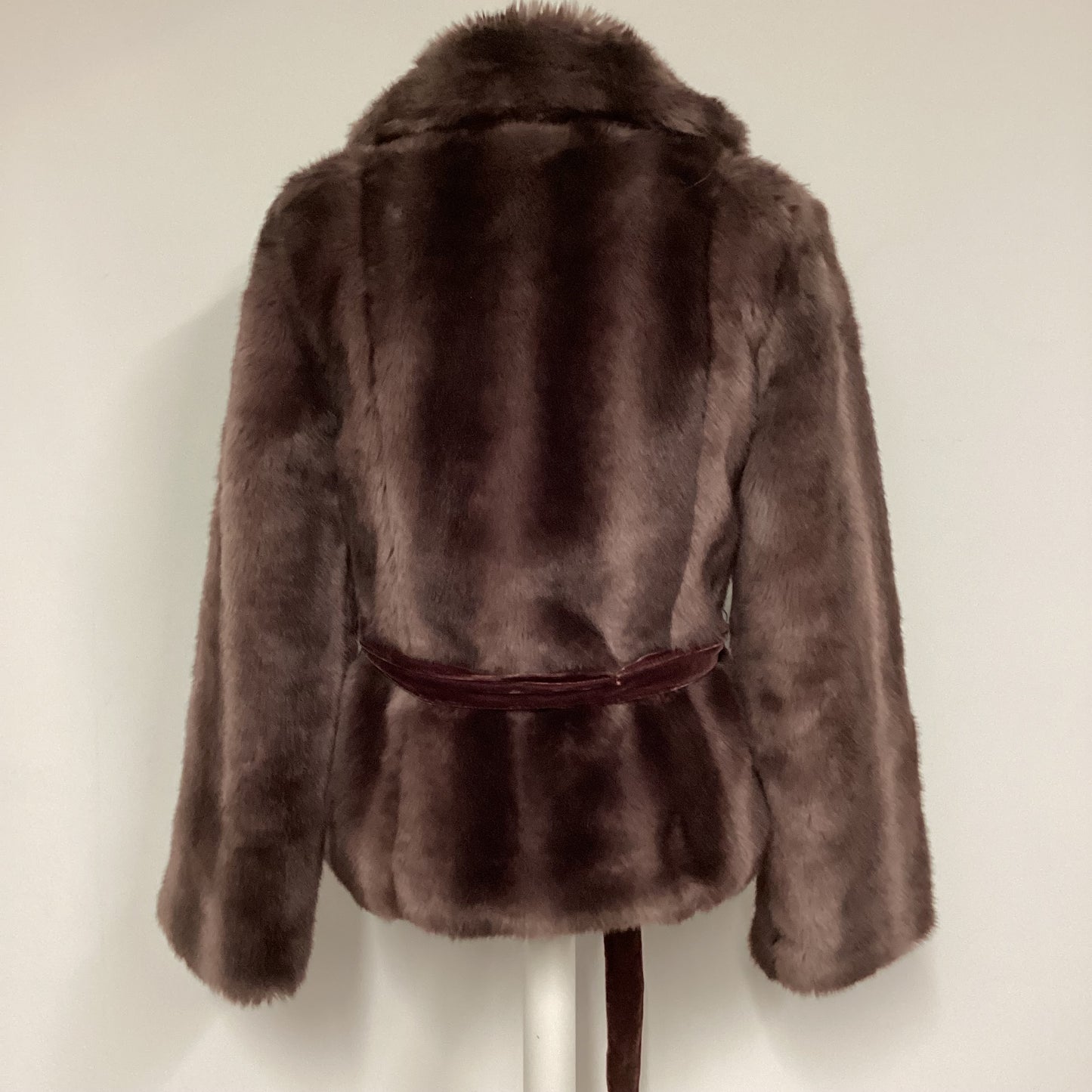 Monsoon Maroon Faux Fur Tie Waist Short Jacket Size 12