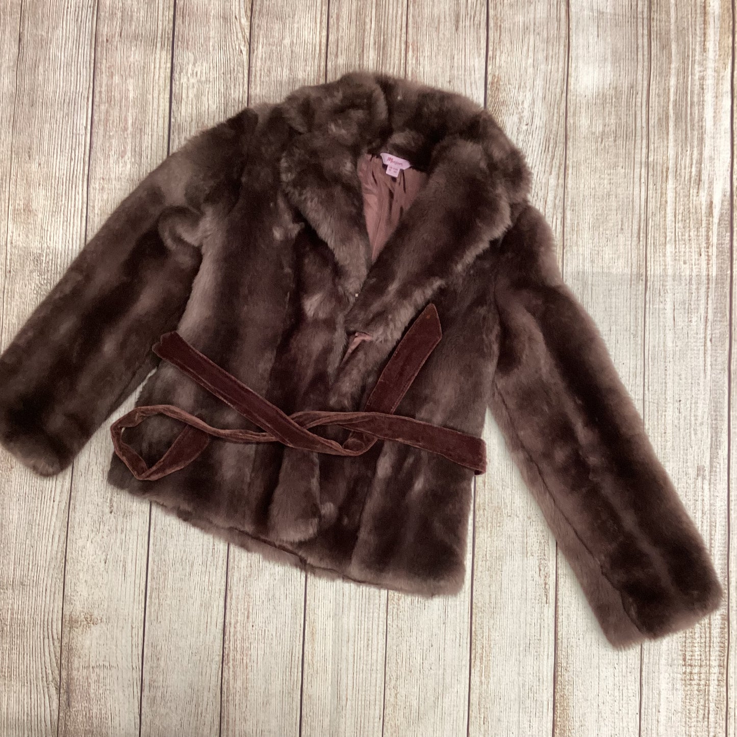 Monsoon Maroon Faux Fur Tie Waist Short Jacket Size 12