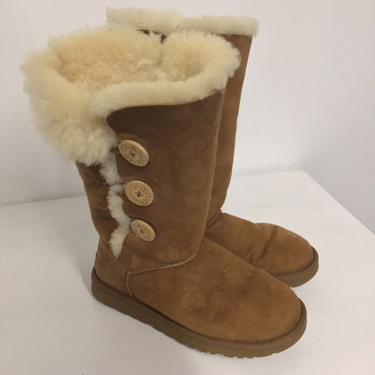 Ugg Australia Tan Brown 3 Button High Suede Shearling Boots Size 5.5 UK