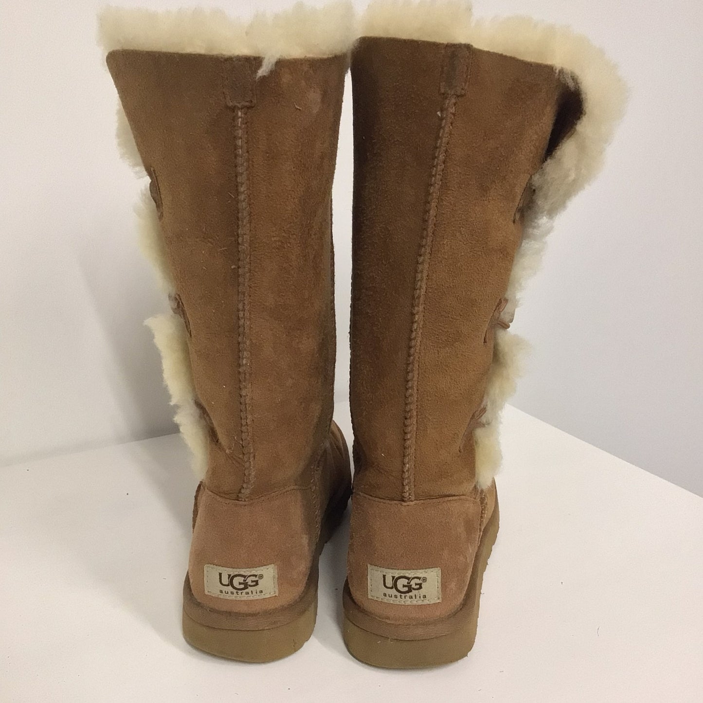 Ugg Australia Tan Brown 3 Button High Suede Shearling Boots Size 5.5 UK