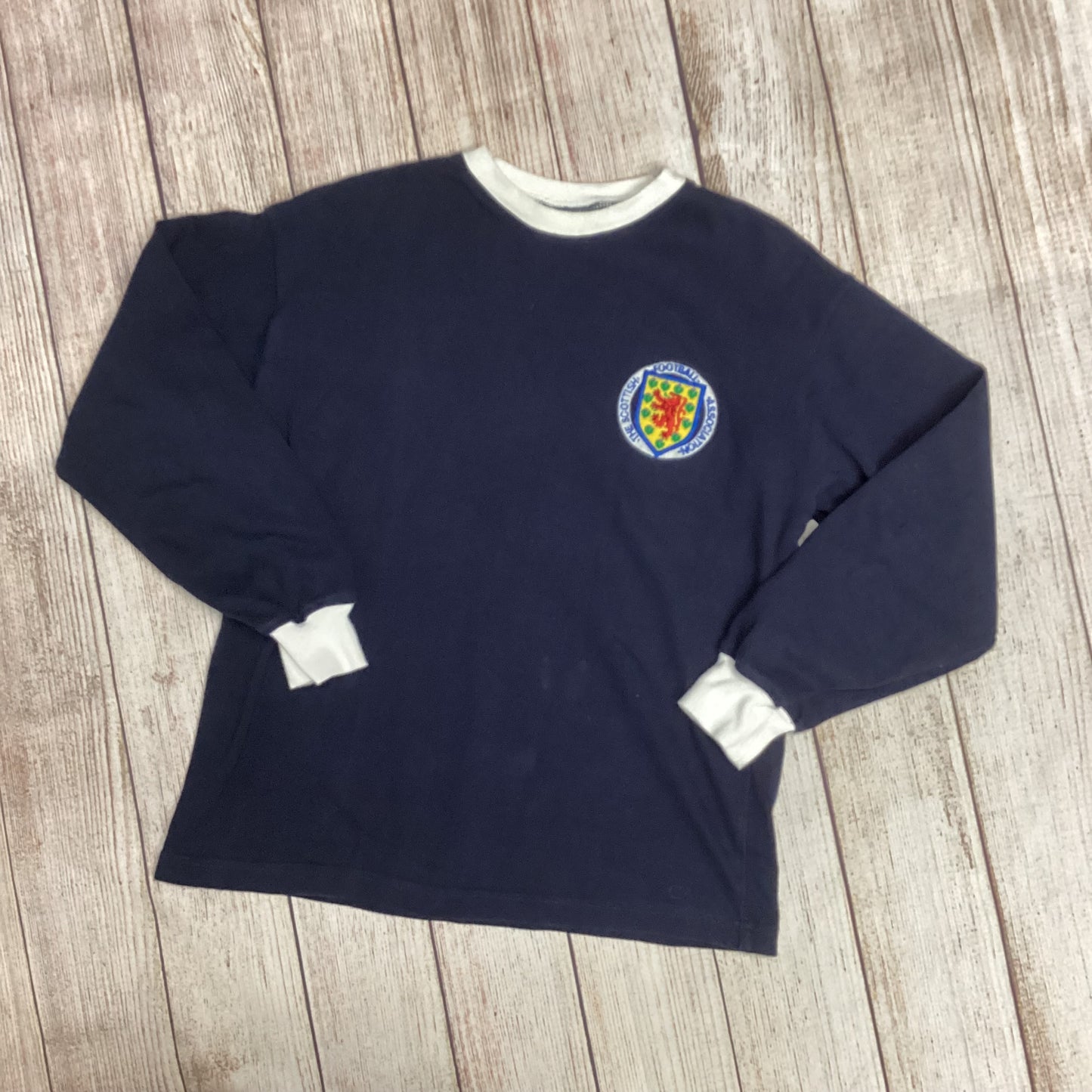 Toffs Scotland 1970s Navy Blue Retro Home Long Sleeve Football Top Size M