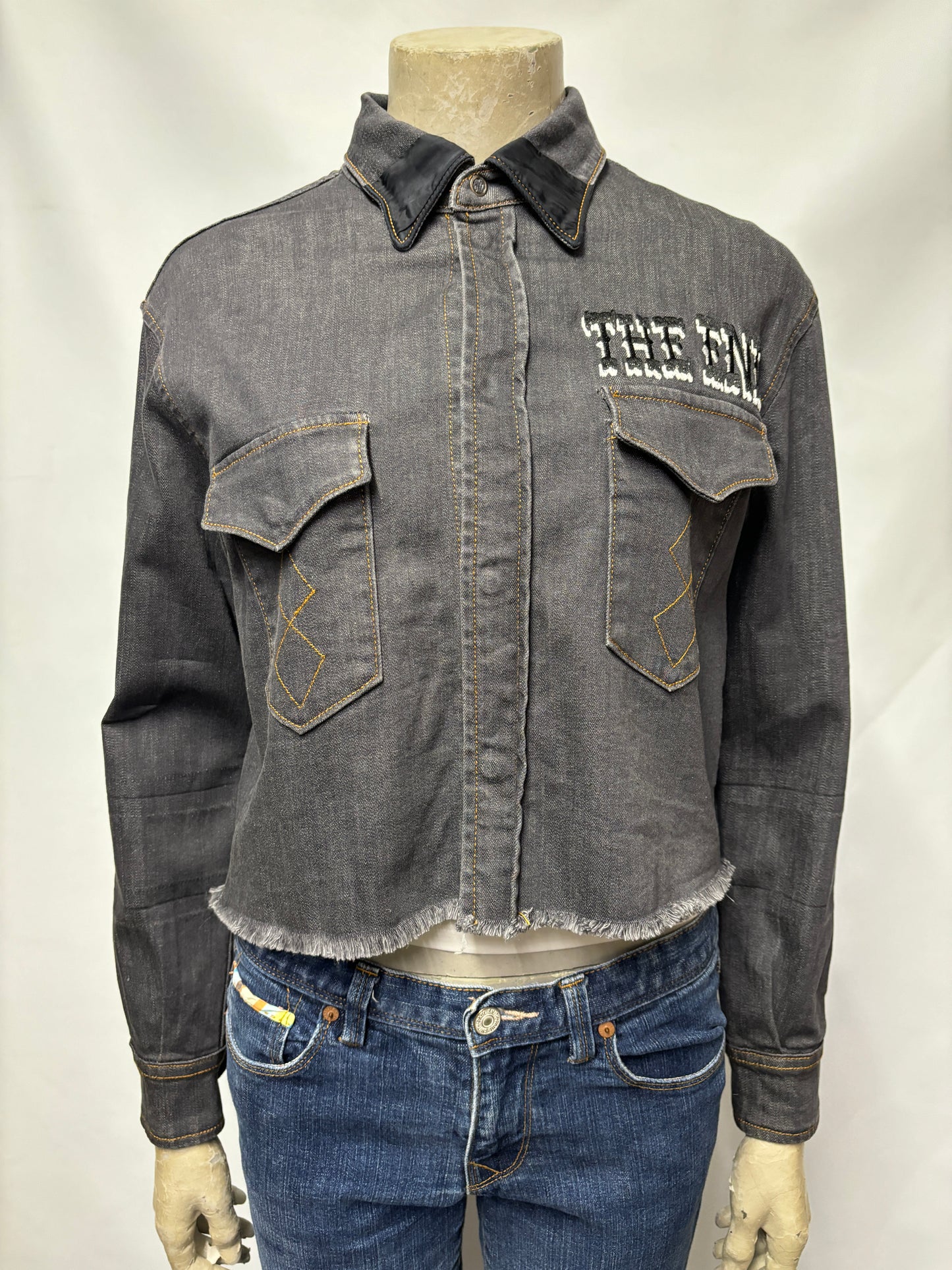 People of An Nation Grey Denim Cropped Jacket Small